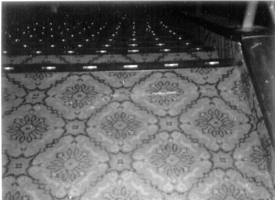 a black and white carpeted staircase