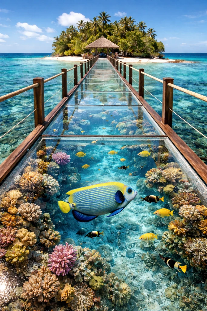 anti-slip floor coating glass walkway to island